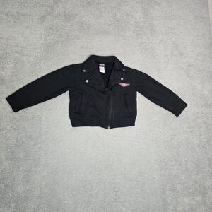 Harley Davidson Girls Jacket Black Sz 3/4 Full Zip Fleece Biker Cute Graphic